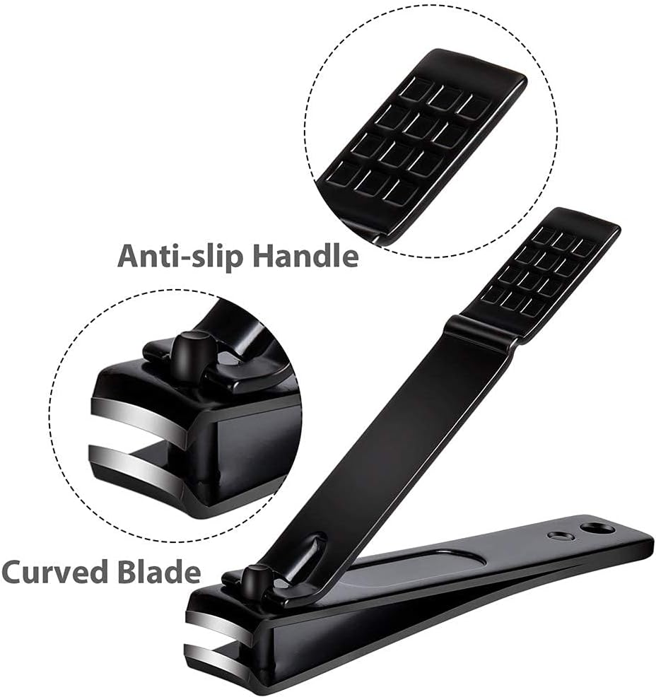 Black Alloy Nail Clippers Set (Large + Small) | Sharp Non-Slip Nail Care Tools for Fingernails & Toenails – Home & Travel Use