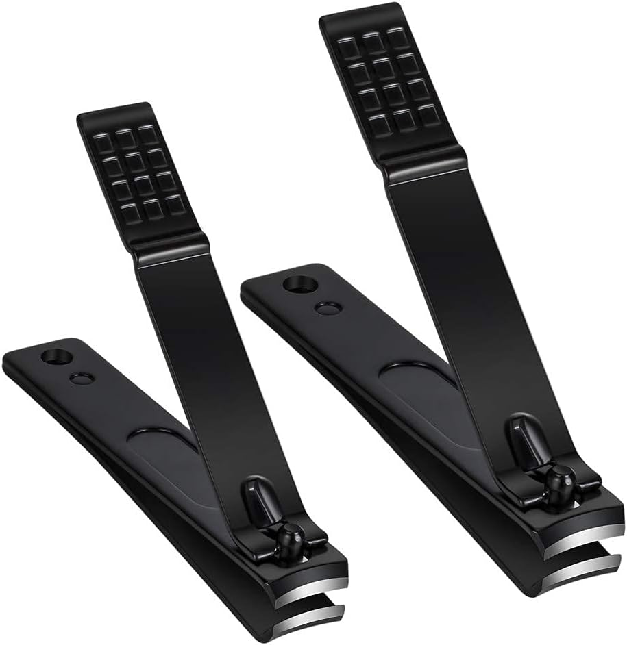 Black Alloy Nail Clippers Set (Large + Small) | Sharp Non-Slip Nail Care Tools for Fingernails & Toenails – Home & Travel Use