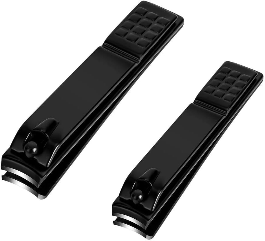 Black Alloy Nail Clippers Set (Large + Small) | Sharp Non-Slip Nail Care Tools for Fingernails & Toenails – Home & Travel Use