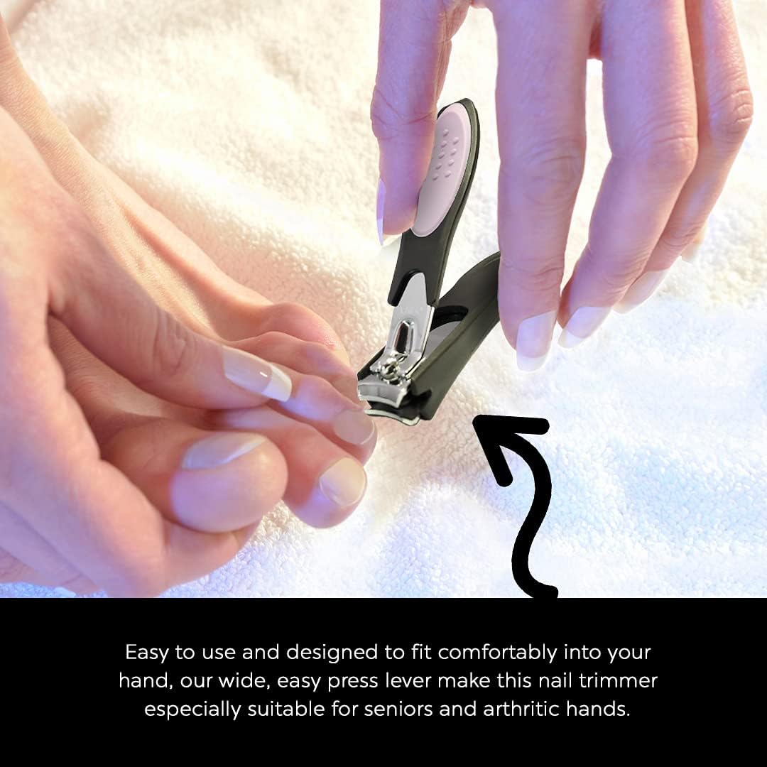 Nail Clipper with Non-Slip Handle | Pink Accent, Stylish & Durable Fingernail Toenail Cutter – Portable Grooming Tool